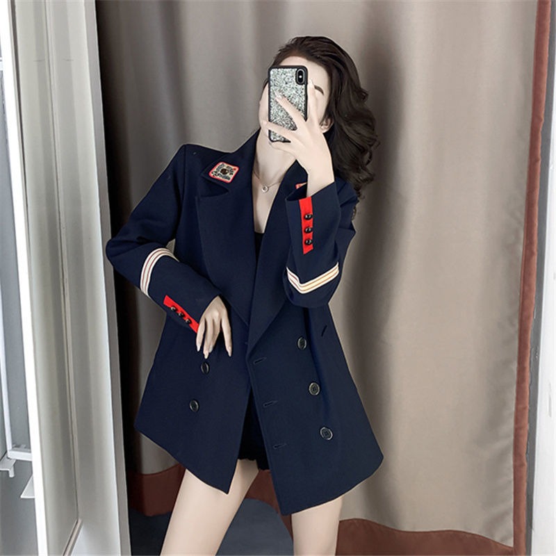 Women's Autumn British Casual Blazer Top Fashion Embroidery Long Sleeve Jacket Cool Commuter Comfort Coat Blazer Femme