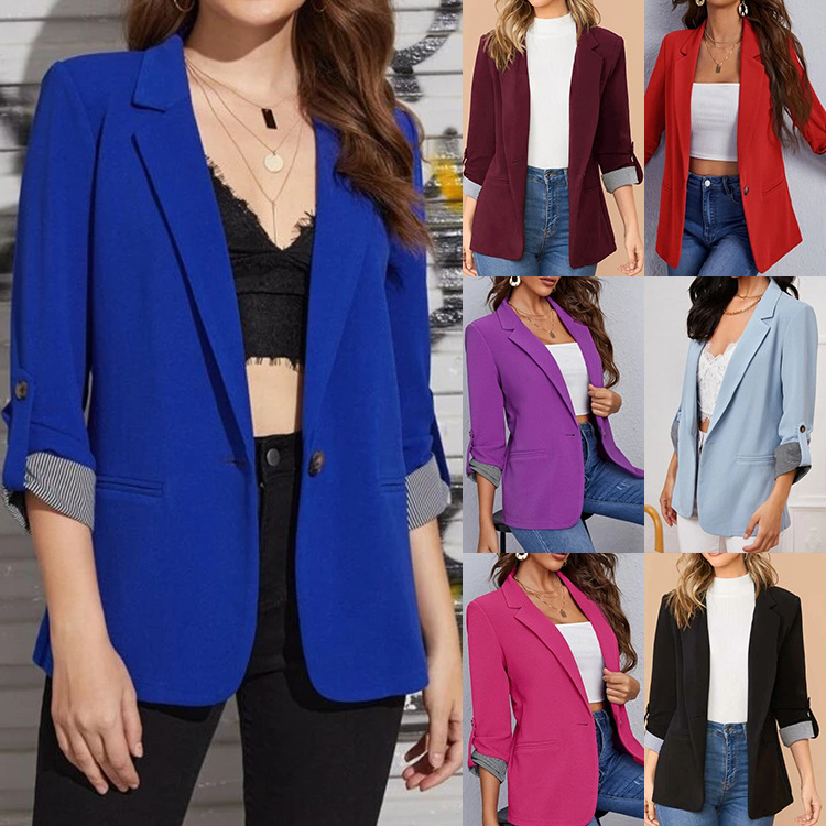 2025 European and American Autumn and Winter Fashion Splicing Lapel Slim Cardigan Temperament Blazer