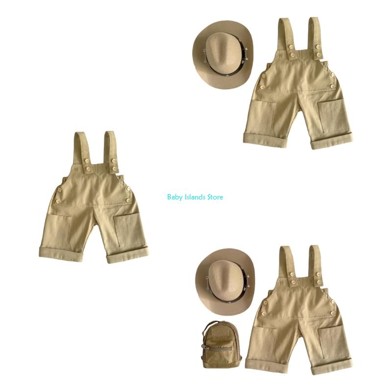K92D Cosy Newborns Photography Outfit Overalls Hat for 0-1 Month Baby Themed Photos
