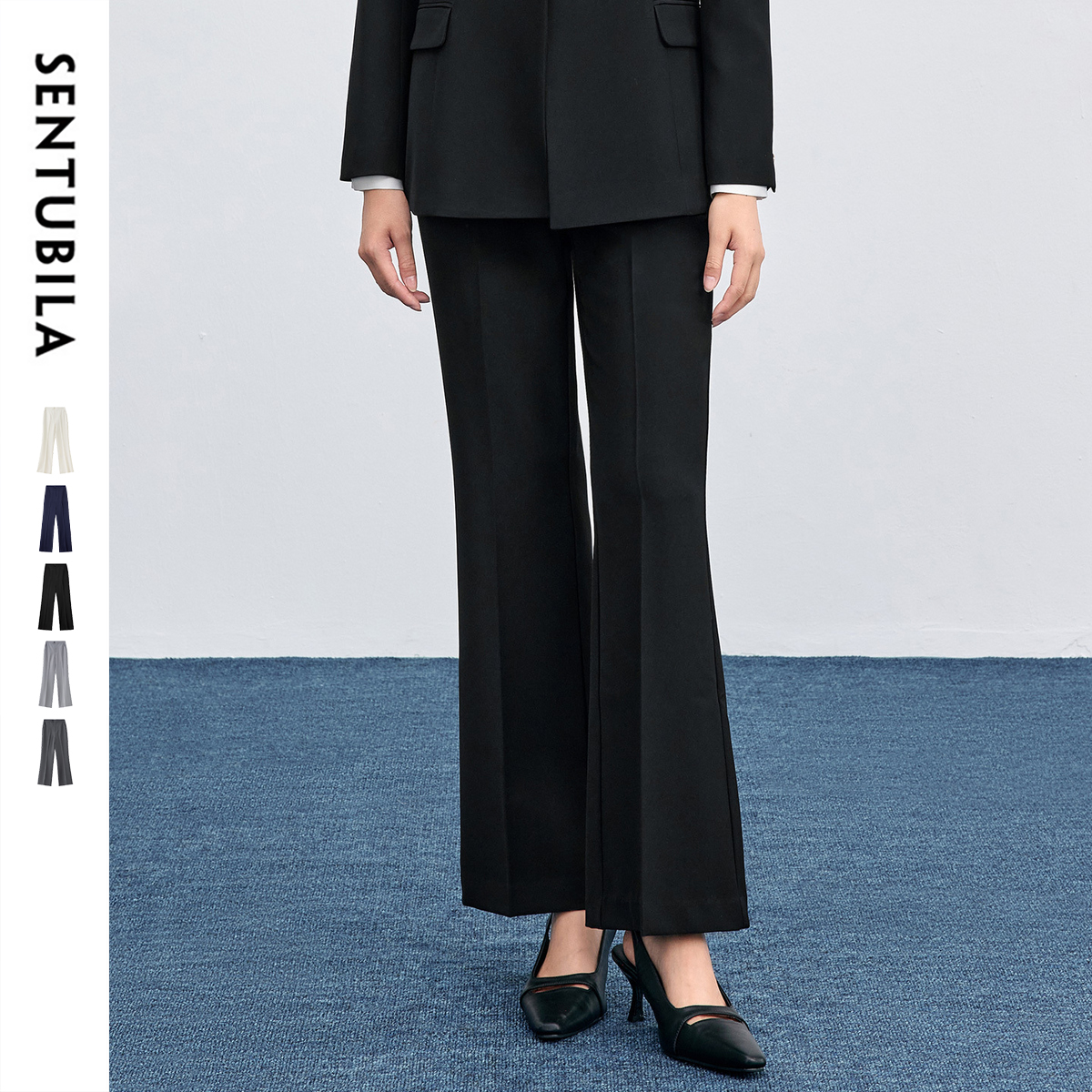 SENTUBILA Women's Flare Suit Pants 2025 Spring New High Waist Office Commuter Slim Trousers 151K59421