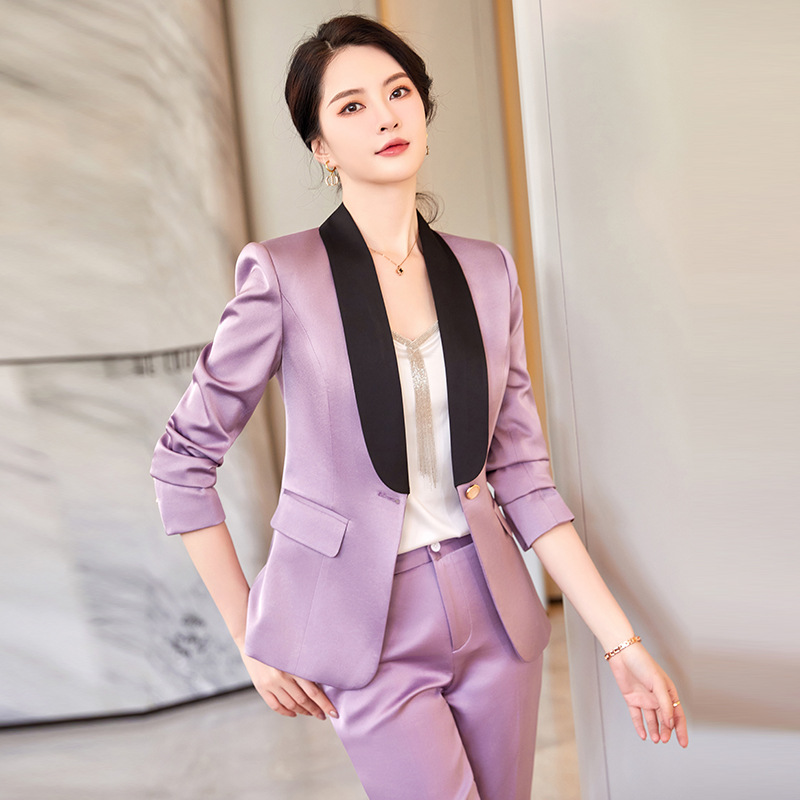 Elegant Women's Blazer Pants Sets Autumn Fashion Shawl Collar Jacket Trousers Suit Office Lady Work Outfit Matching Set