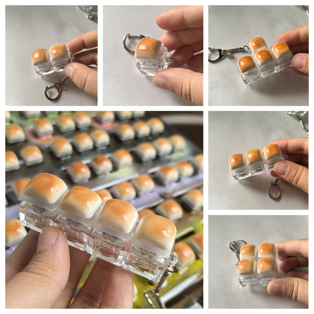 Creative Keyboard Keychain Toy Cute Caramel Bread Design Fidget Keycap Keychain Portable Bread Keycap Mini Pop Toy Stress Relief