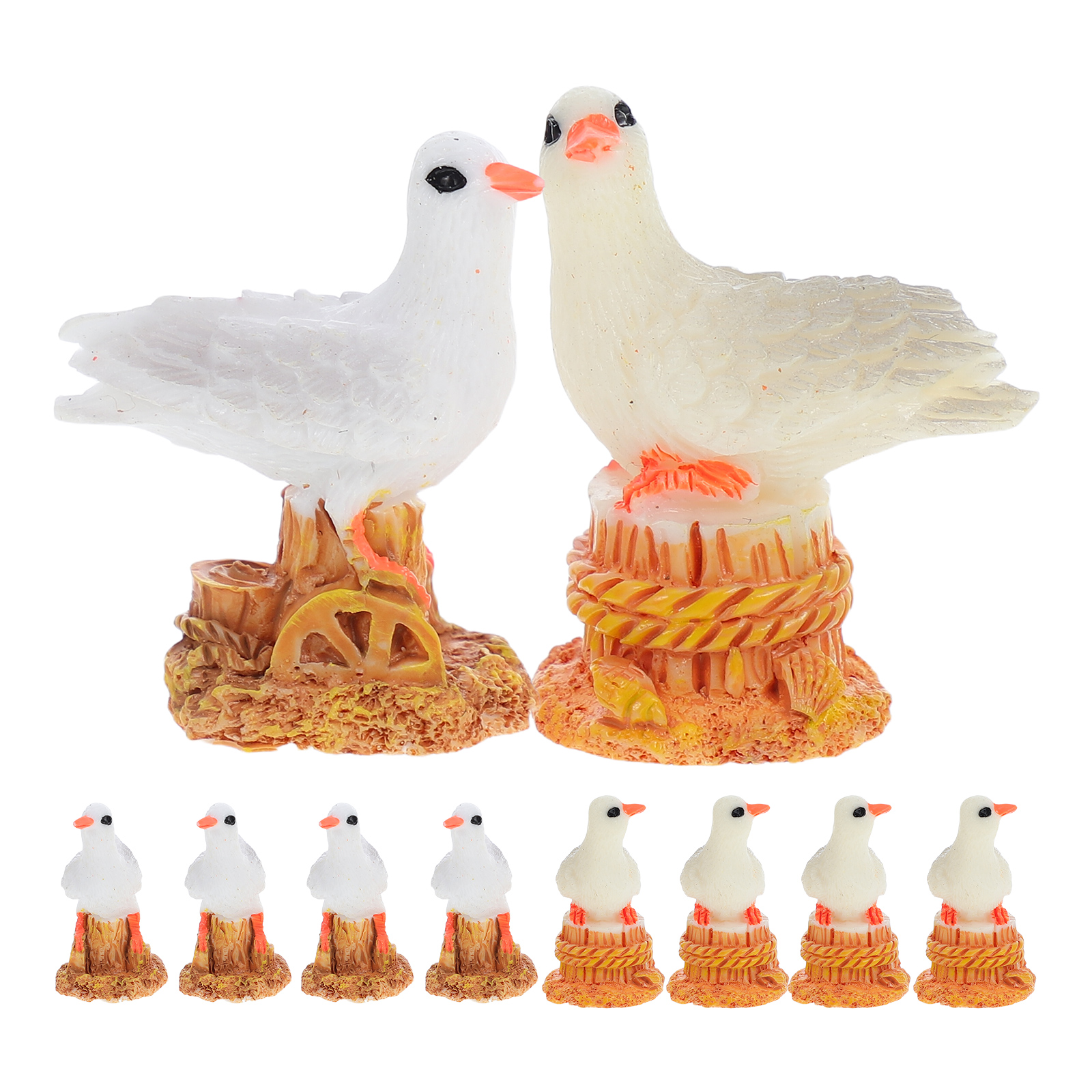10 Pcs Seagull Ornaments Decorative Bird Figurine Decorations Garden Resin Mini Statue Animal