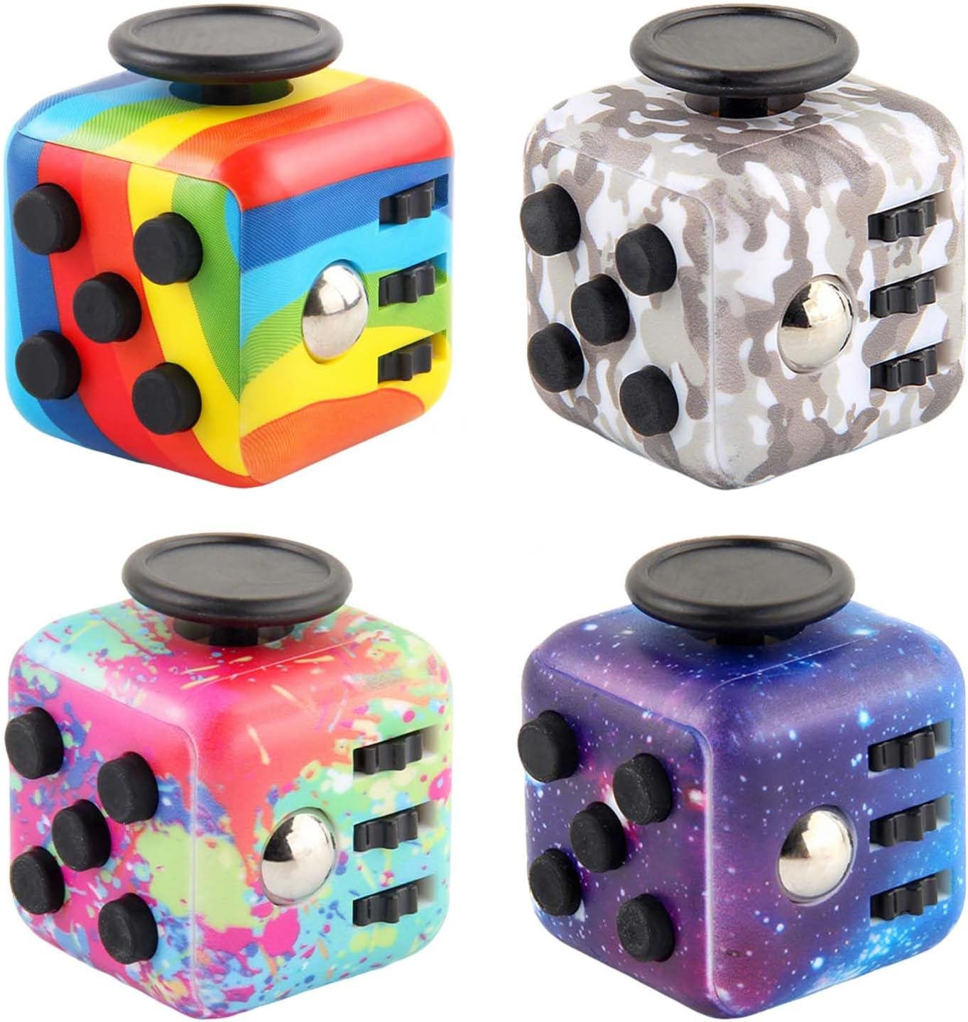 4-Pack Cube Fidget Anxiety Relief, Silent & Audible Fidget Cube for Anxiety Relief, Handheld Sensory Toy Focus & Relaxation