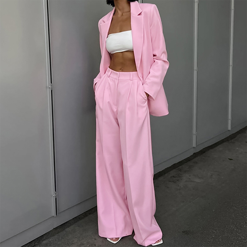 Pink Suit for Women 2 Piece Set Regular Fit Single Button Dress Pants Fastfashion Suiting for Banquet Party Work Daily