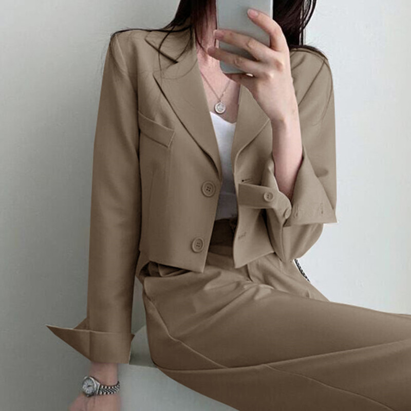 Autumn New Khaki Small Suit Jacket Women's High Sense Small Elegant 2024 Commuter Suit Suit Solid Color Fashion