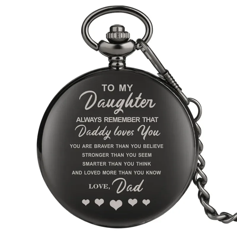 Creative Customized Words To My Daughter Theme Women Girl Analog Quartz Pocket Watch Pendant Chain Clock Full Hunter Case Gifts
