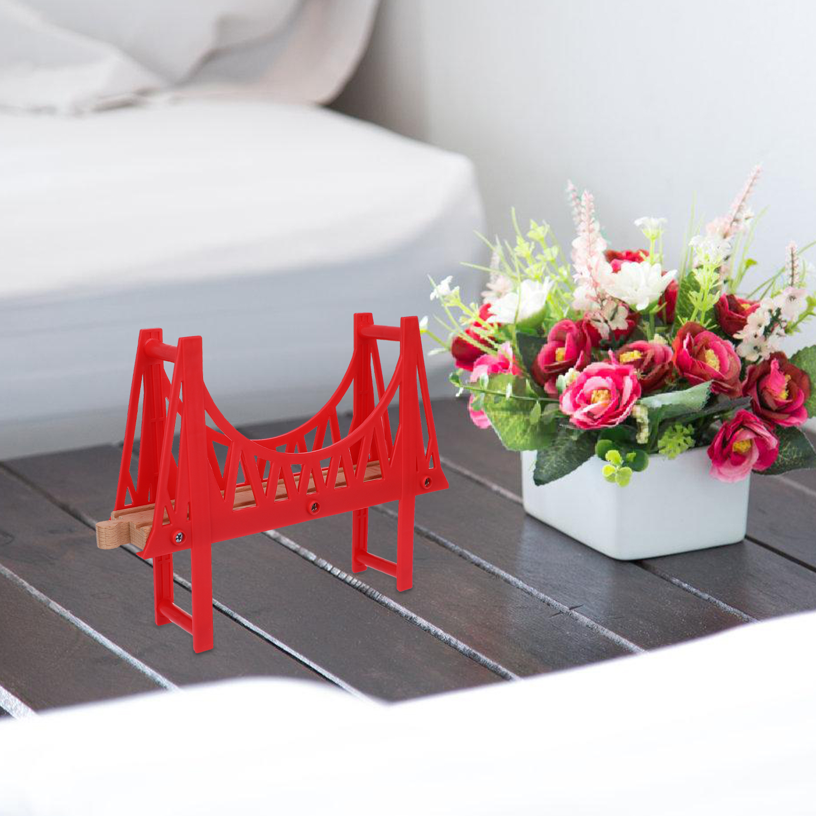 Wooden Train Track Accessories Grey Plastic Bridge Model Cross Railway Toys Durable Material Easy Assembly