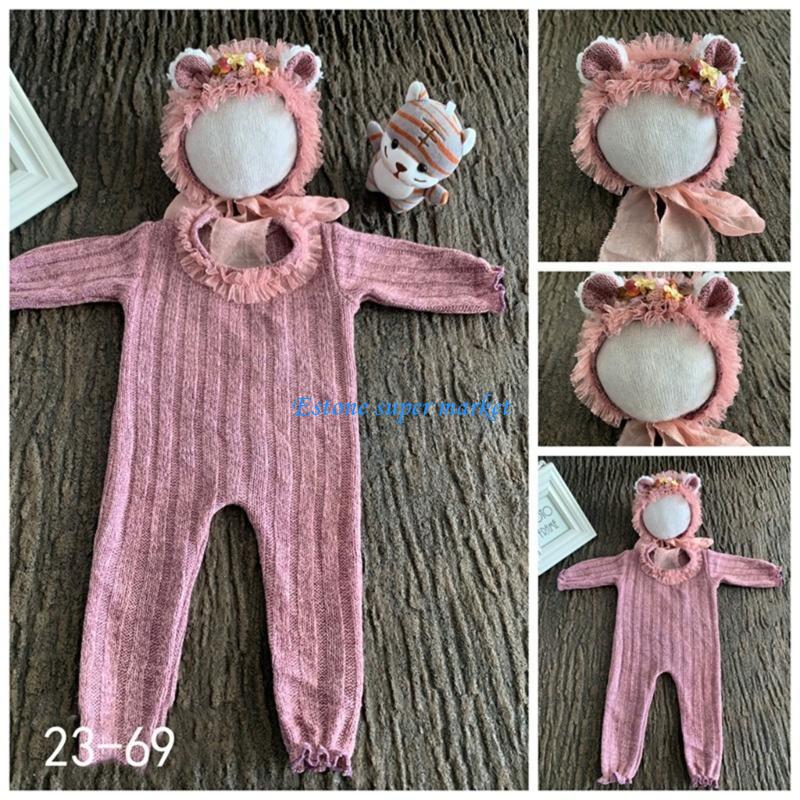 090B Newborn Baby Boy Girl Photography Props Romper with Hat Baby Monthly Photoshoot