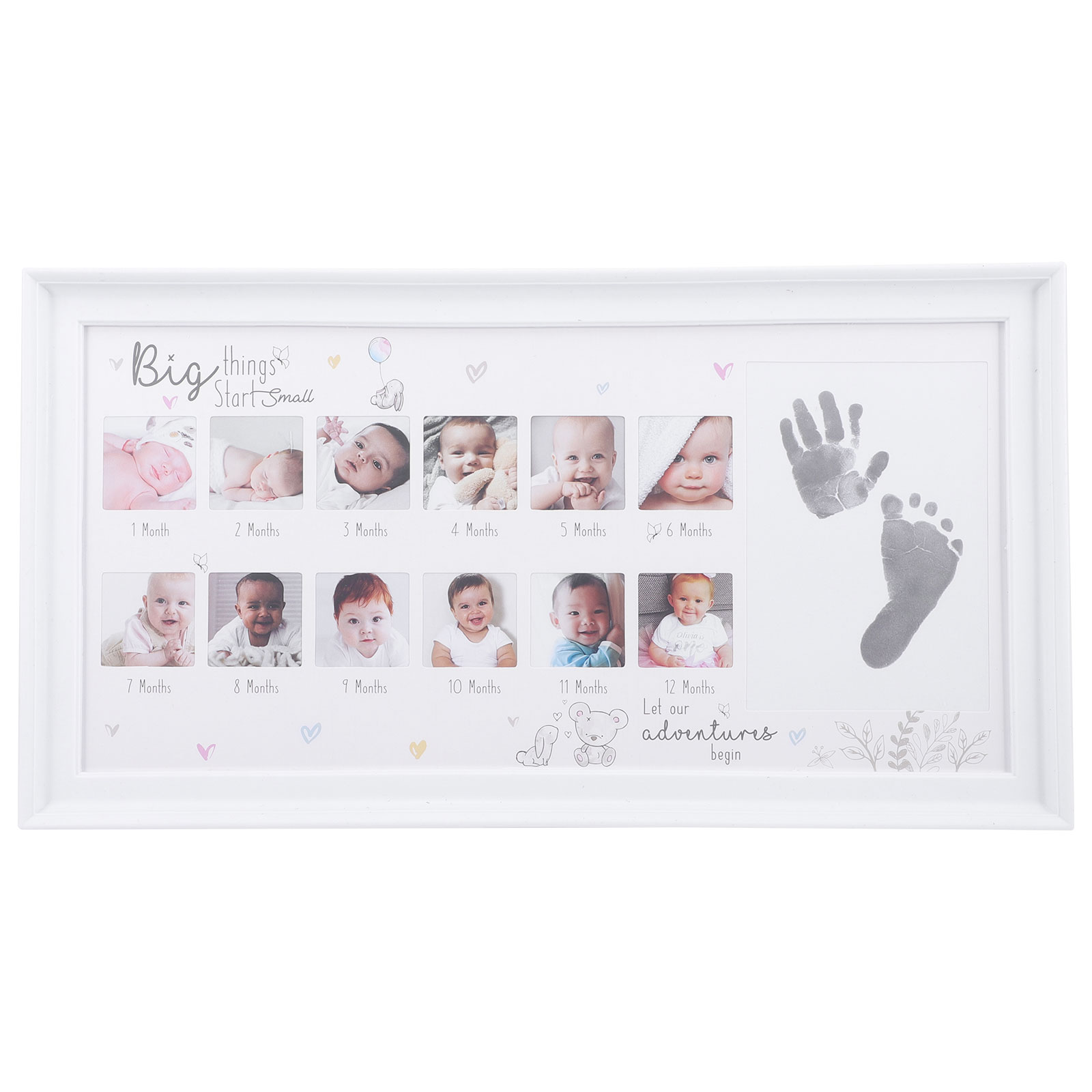 Wood Hand Print Photo Frame Newborn Baby Growing Monthly 12 Pictures Compact Infant First Year Photo Frame