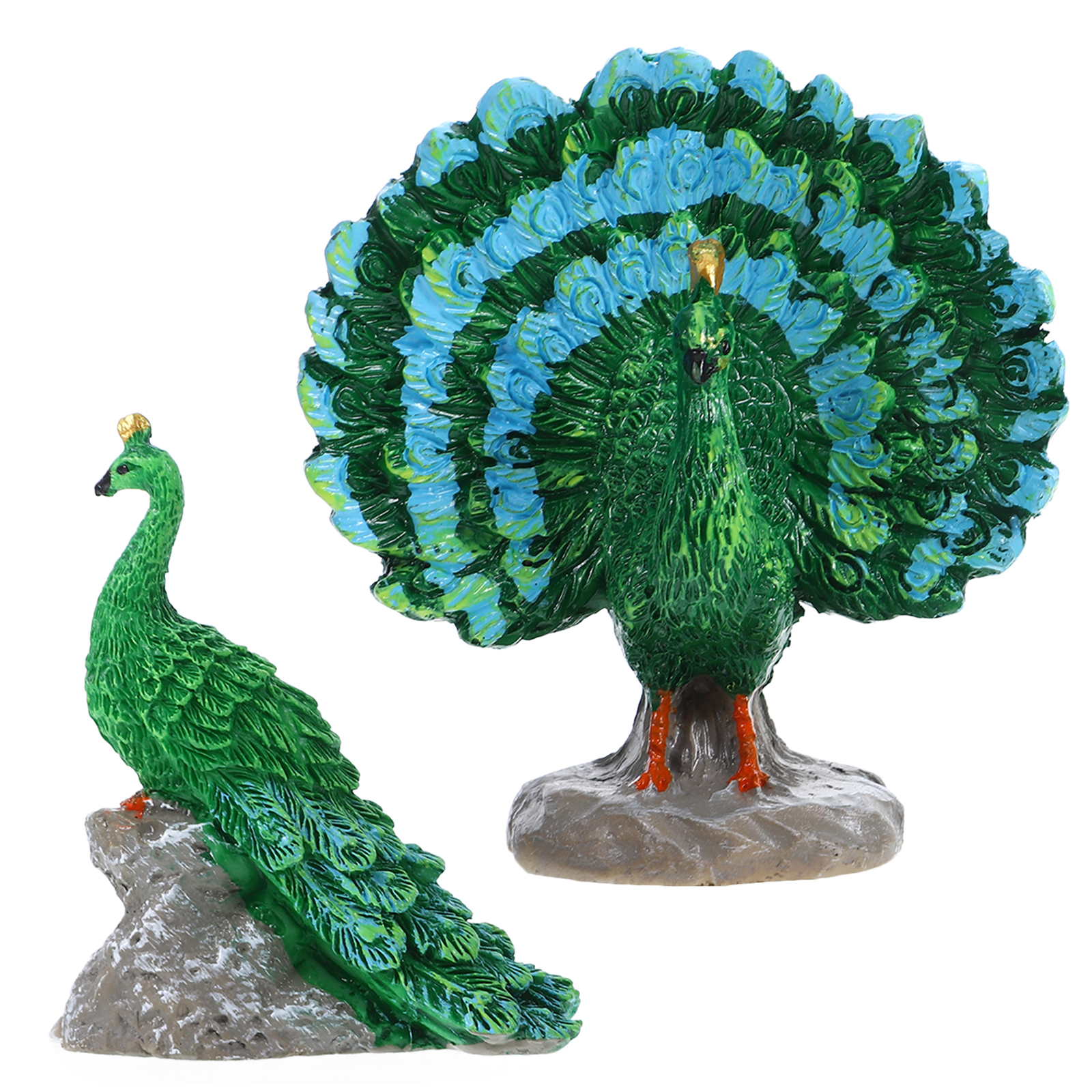 2pcs Mini Peacock Resin Miniature Statues Animal Decor For Garden Cake Car Home Moss Landscape Tiny Decoration Gift