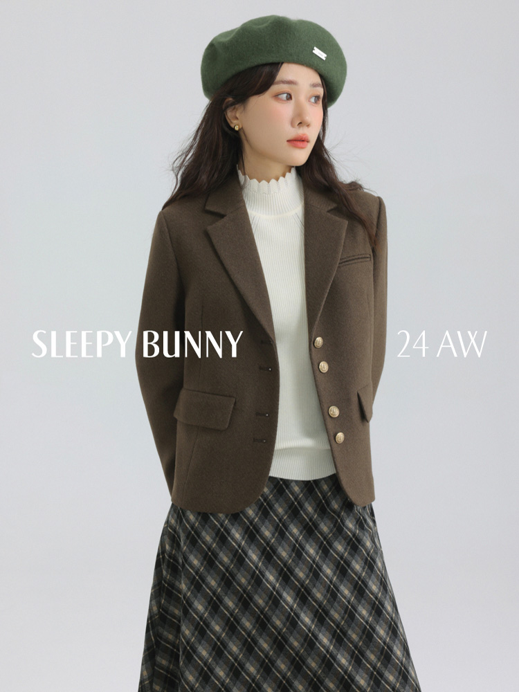 Elegant Vintage Woolen Blazer Short Retro Shoulder Pad Suit Jacket for Women Winter Korean Style Chic Office Casual Coat Outfit