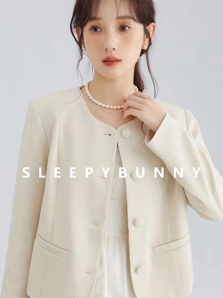 Elegant Round Neck Tweed Blazer Women Short Slim Fit Cropped Jacket Vintage Style Formal Coat for Office Chic Fall Outfits