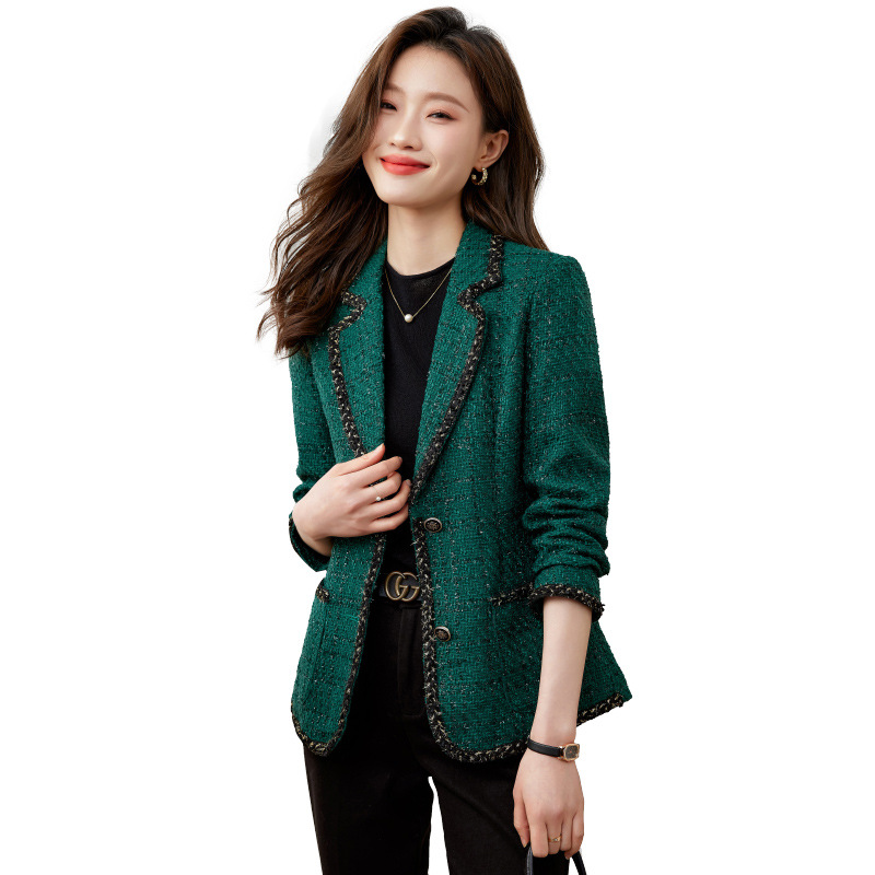 Women Blazer Ladies Female White Black Green Patchwork Long Sleeve Single Breasted Work Wear Jacket Coat For Spring Autumn