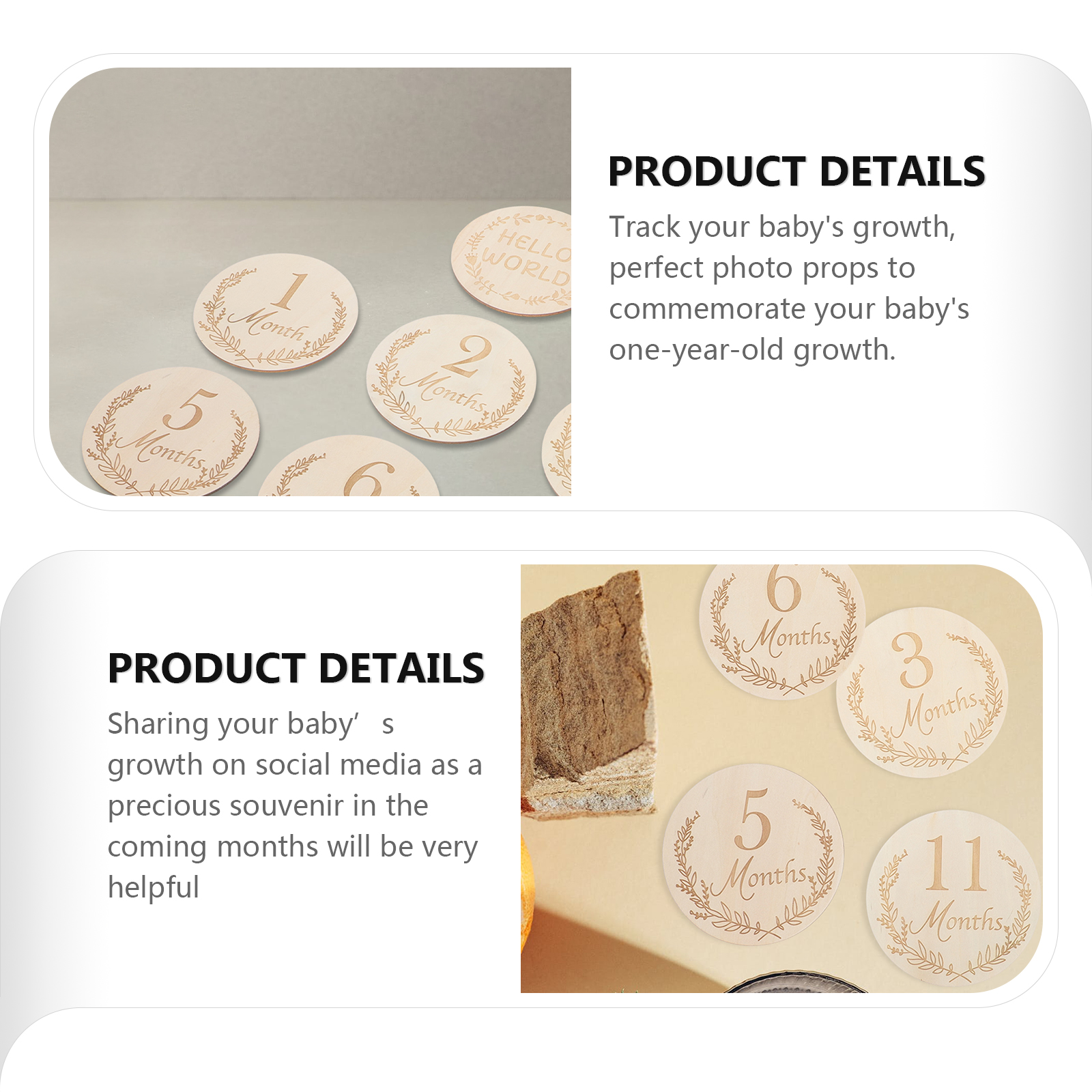 14 Pcs Babies Baby Growth Card Birthday Milestone Cards The Sign Newborn Photography Props Khaki