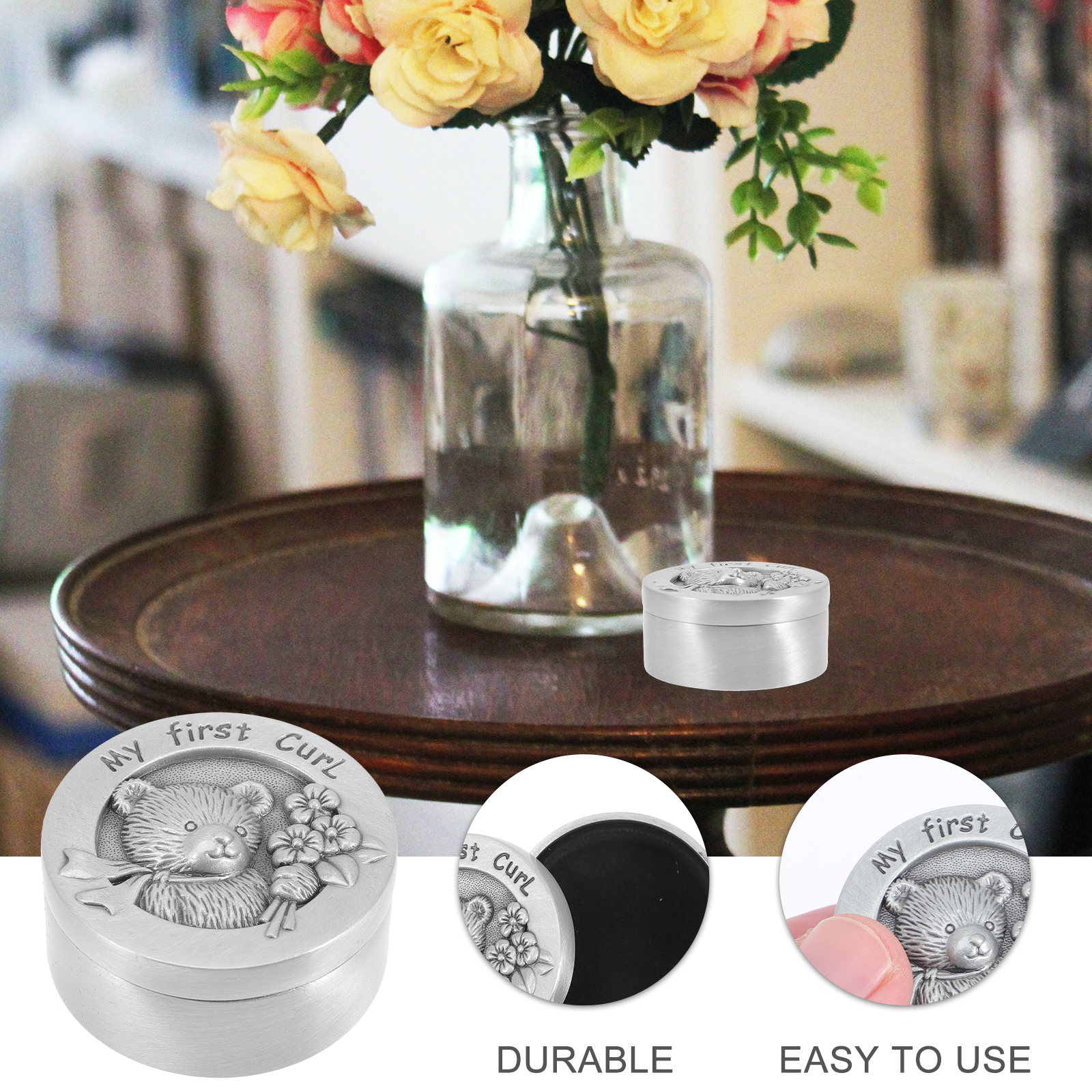 Baby Fetal Hair Keepsake Box Stainless Steel Infant Souvenir Holder Round Cartoon Metal Storage Gifts Baby Tin