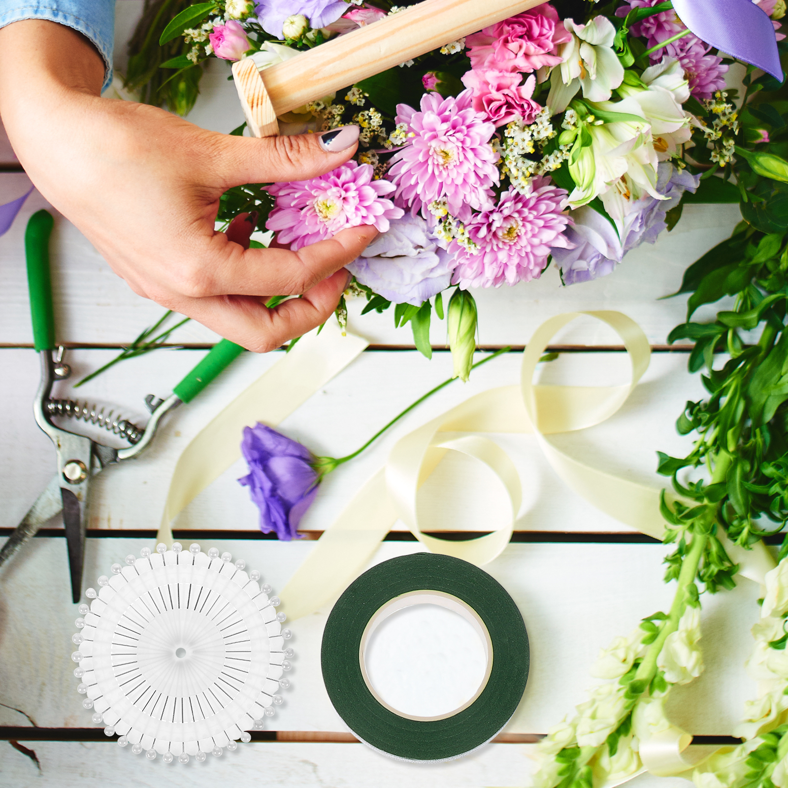 1 Set Stem Wires Kit Artificial Rods Paper Tape For Wedding Diy Decoration Floral Arrangement Supplies Fake Stems Garden Party