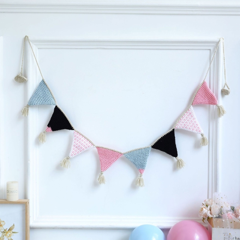 Nordic Crochet Bunting Banner Colorful Knitted Triangle Flags Baby Room Garland Flag Newborn Photography Props Backdrop Banners