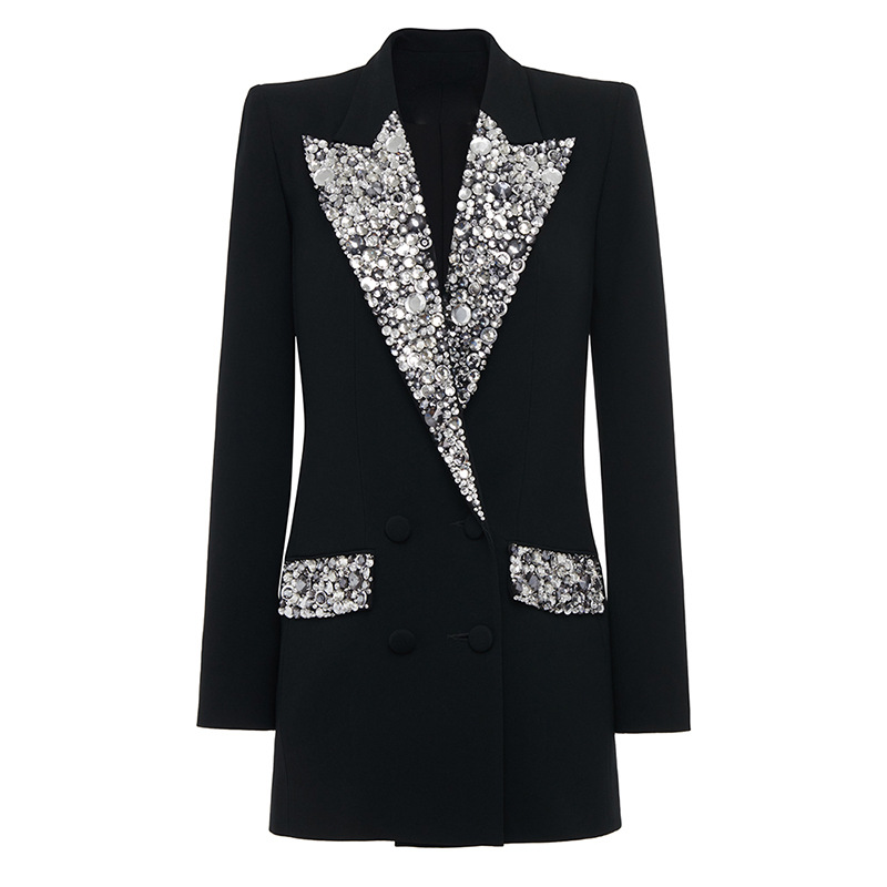2025 Autumn and Winter Fashion New Style Handmade Gorgeous Heavy Beaded Diamond Slim Fit Mid-length Suit Jacket
