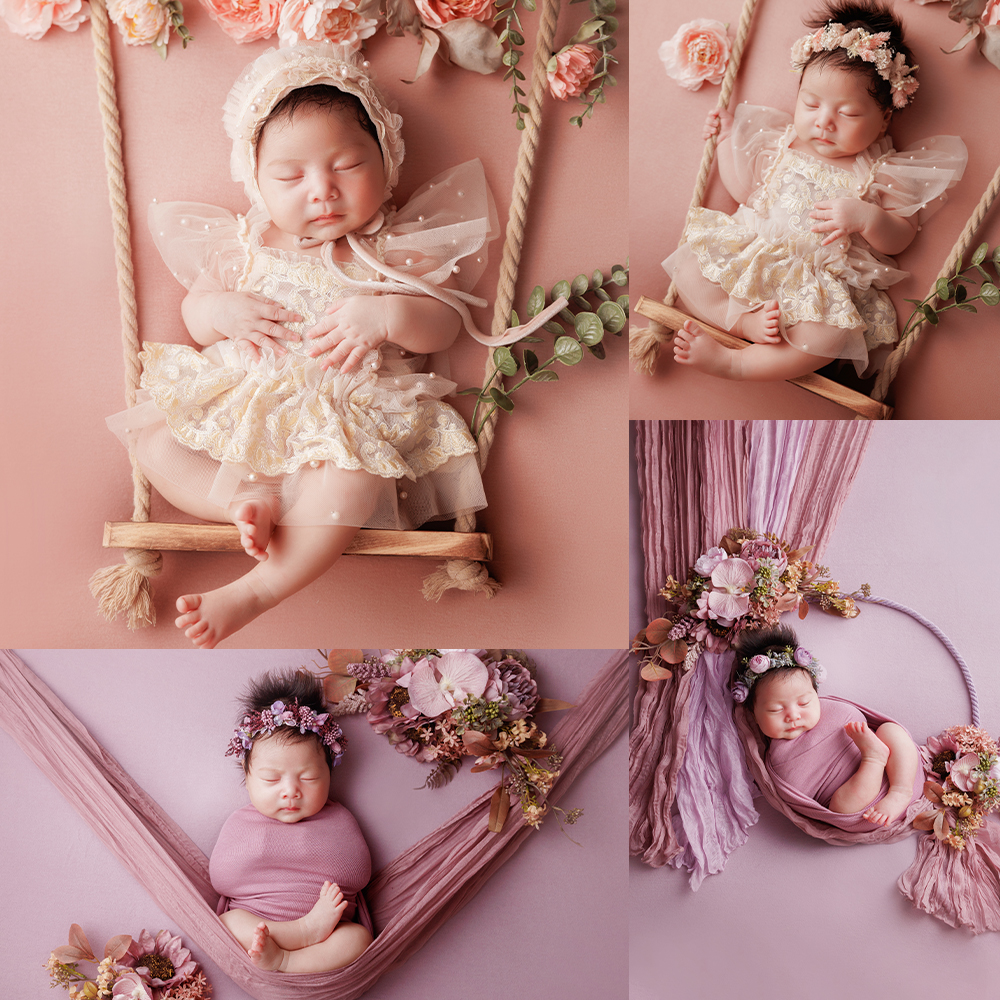 Newborn Photography Props Kit Baby Girl Lace Dresses+Hat Posing Wraps Cloth Headband Artificial Flower Studio Photo Decor Props