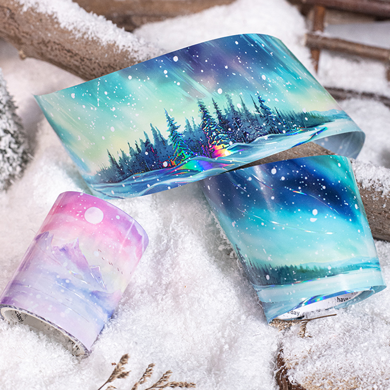 Mr. Paper, Winter Overture Series Decorative Tape, Winter Scenic Aurora Landscaping Tape Landscaping Hand Account Material Tape