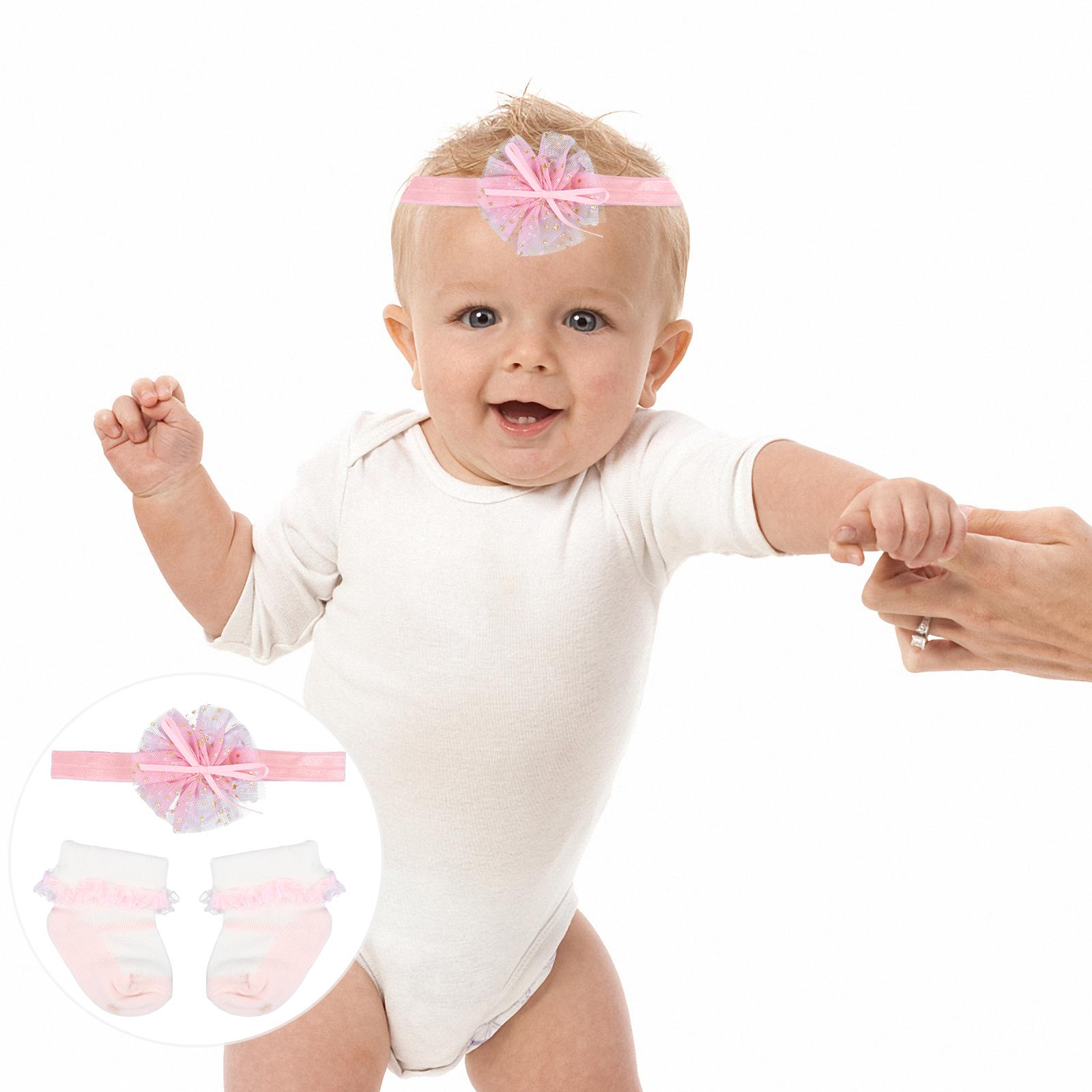 Baby Socks Headband Set Cartoon Lace Toddler Girls Stockings Elastic Warmth Newborn Photo Feet Protection Flower Design