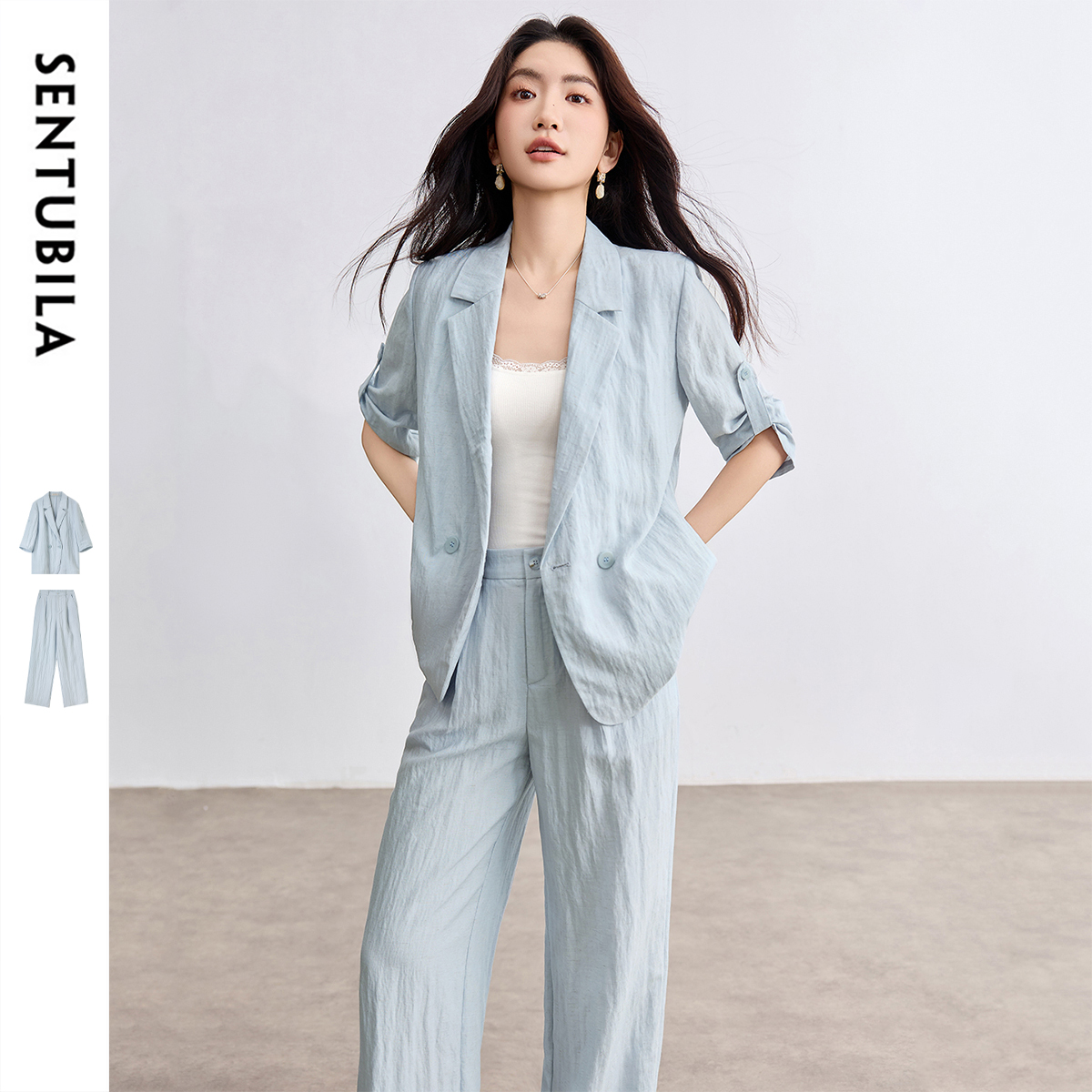 SENTUBILA Two-piece Ladies Set 2025 New Collection Women&#039;s Linen Pleated Pants Suits Summer Woman Outfit Clothing Sets 152ZE1846