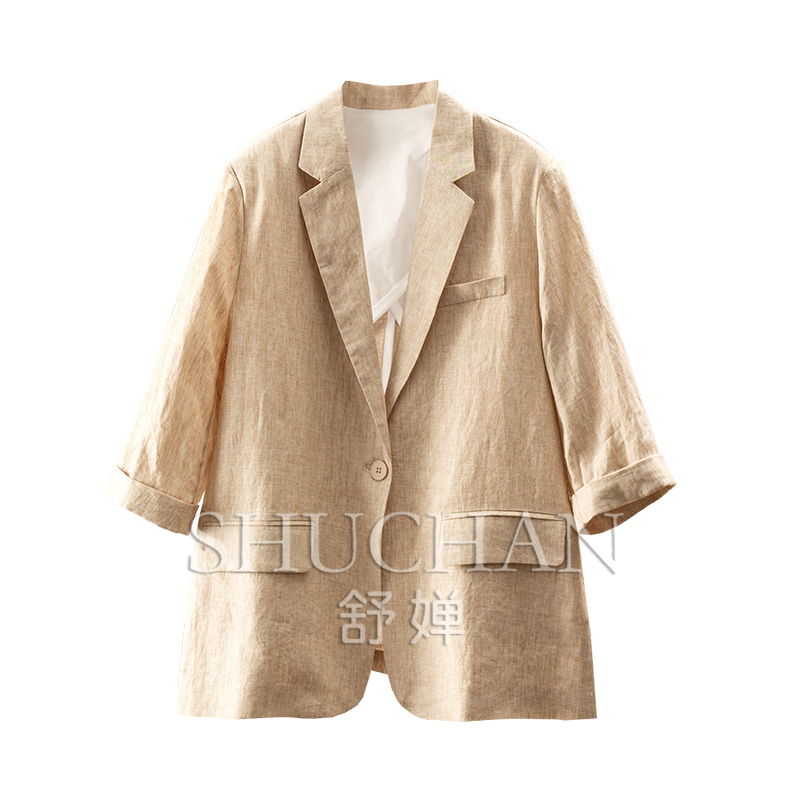 Summer Thin 100% Linen One Button Seven-quarter Sleeve Blazer Women 25C4  Blazer Femenino Casaco Feminino