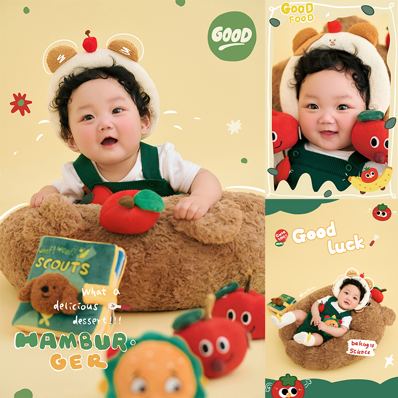 Baby Photography Outfits 100 Days Baby Photoshoot Cartoon Hamburger Pillow Props Studio Full Moon Baby Boy Shooting Accessories