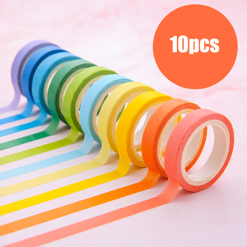 10 Sets / Set, Solid Color Candy Color Tape Rainbow Set Account And Paper Tape Children'S Office Stationery Writing Supplies