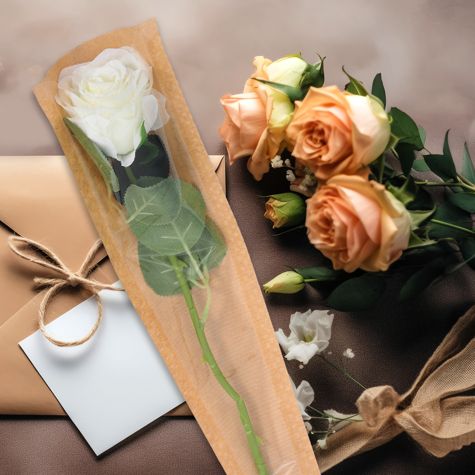 50 Pcs Flower Packaging Bag Sleeve Bouquet Sleeves for Floral Bouquets Bags Kraft Paper Wrapping