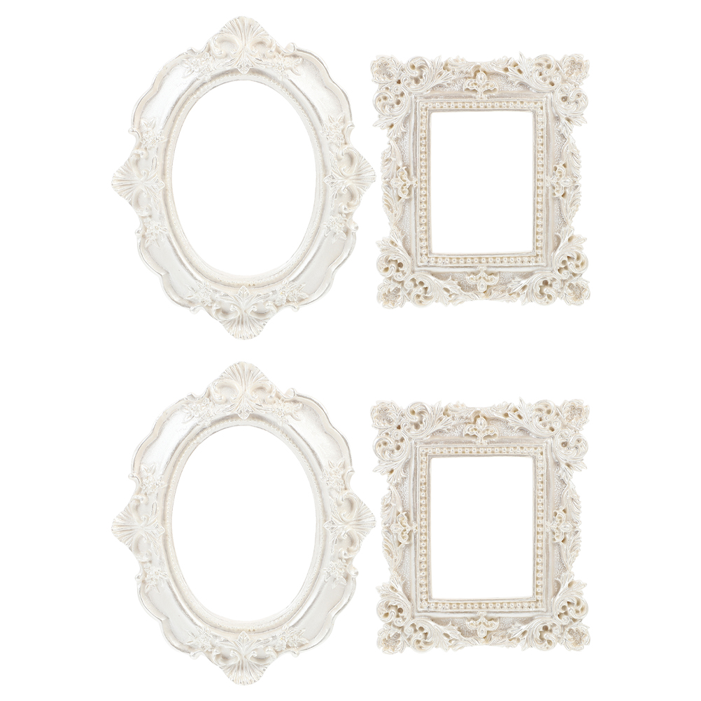 4pcs Resin Photo Vintage Picture Desktop Ornament Creative Photograph Wall Decorative Frame For Home Retro Style Frame (White)