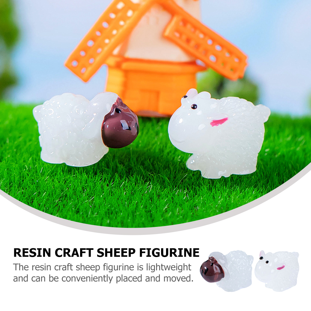 20 Pcs Miniature Sheep Figurines Night Glow Resin Decor Statue Office Animal Luminous Desk Garden House Mini Landscape