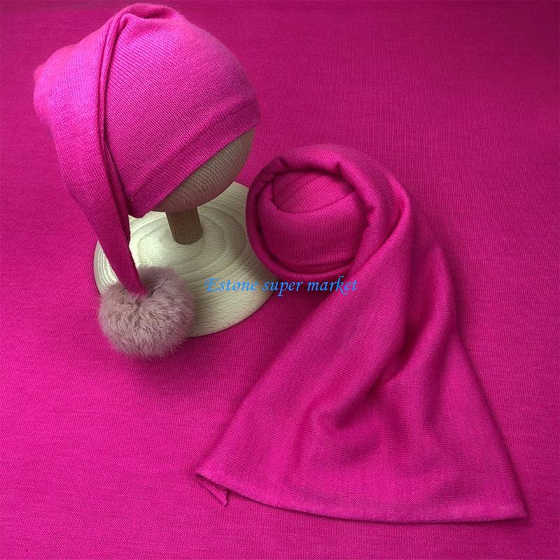 090B 2 Pcs Baby Receiving Blanket Beanie Cap Set Infants Sleeping Turban Hat Newborn Photography Props