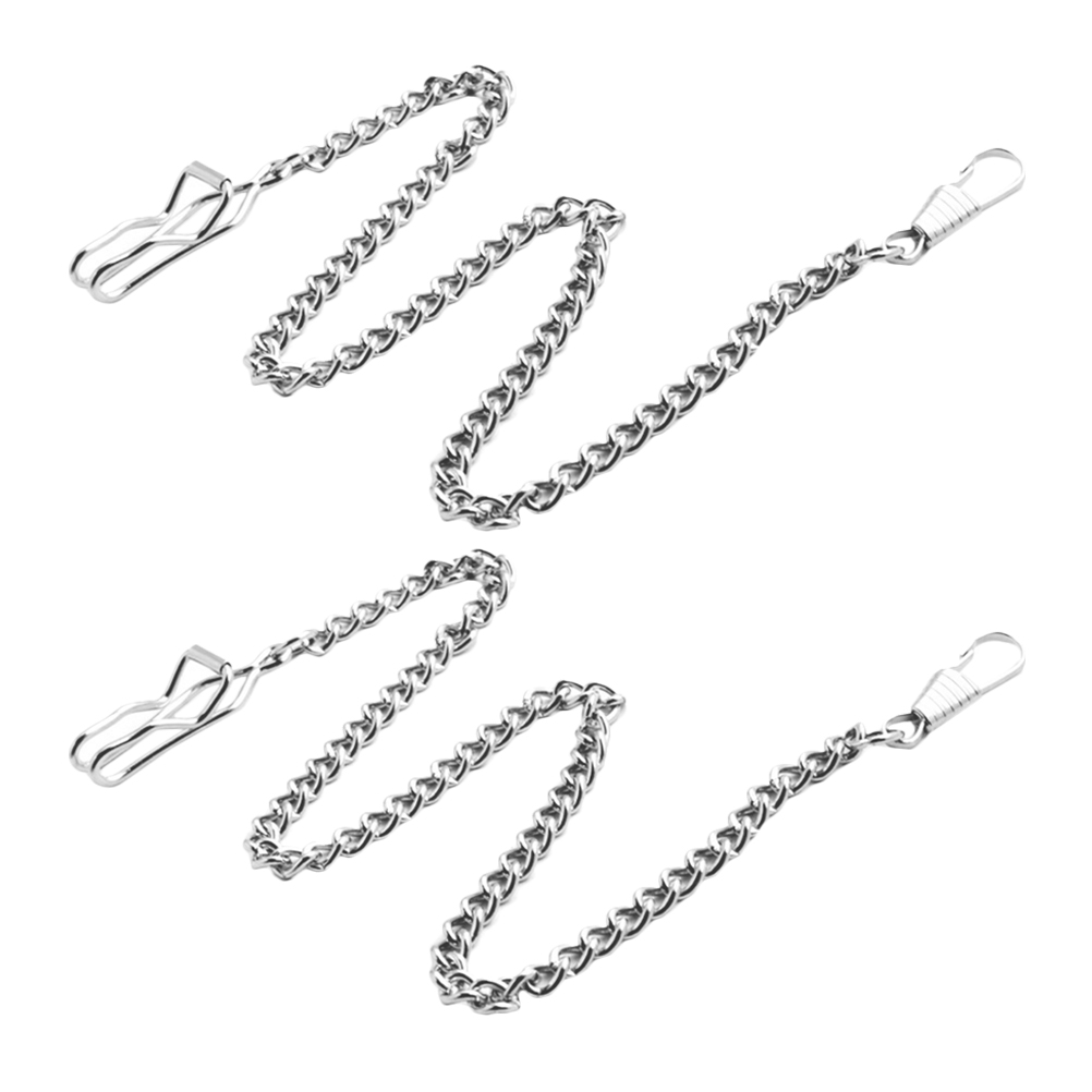 2Pcs Pocket Watch Vintage Metal Pant Chain for Men Silver Charms Bracelets Kit Durable Stainless Steel Wallet Decor