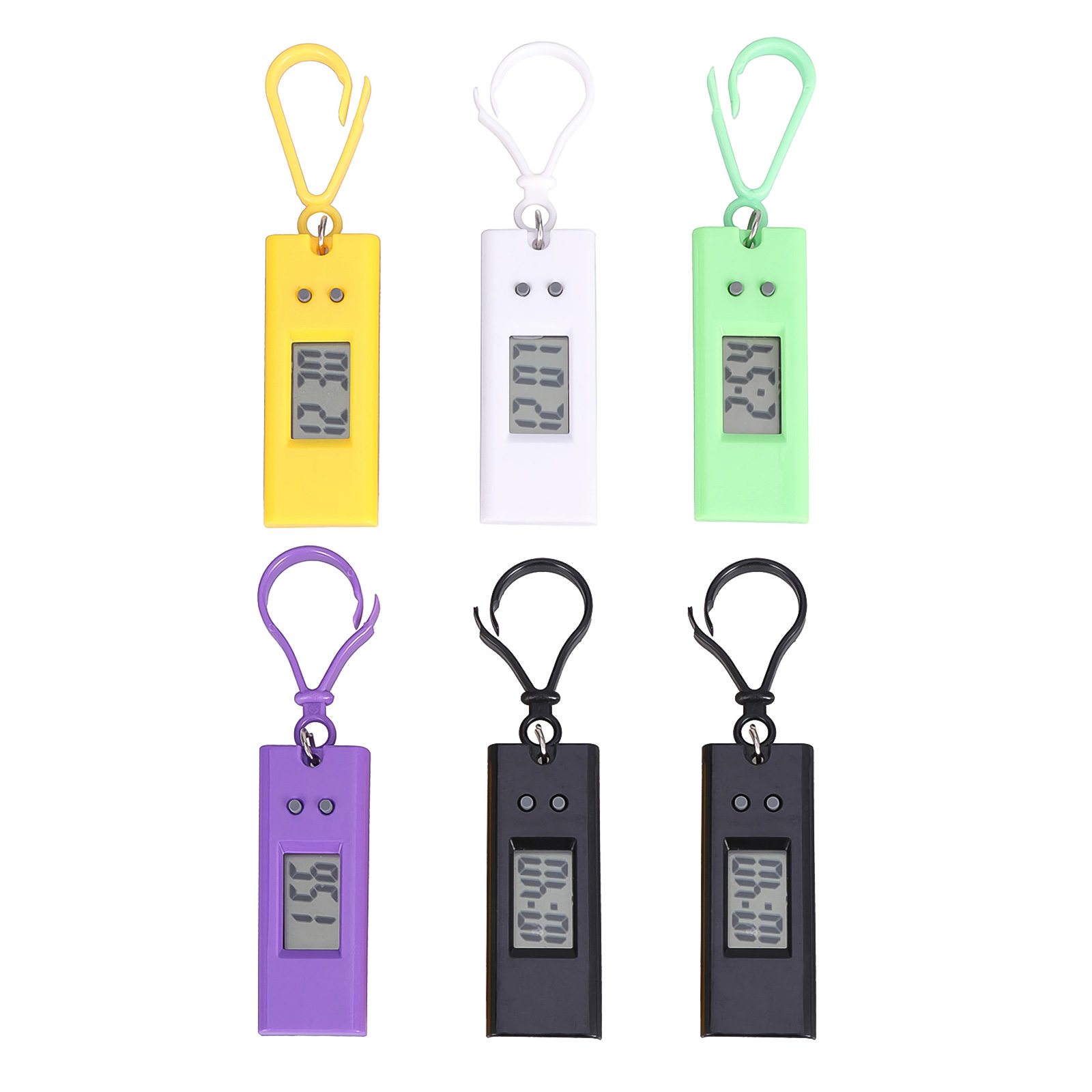 6pcs Keychain Digital Watch Durable Clip Small Electronic Watches Portable Belt Loop Plastic Gifts for Men Women Kids Students