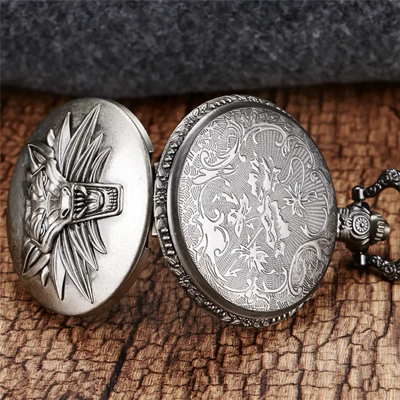 Steampunk Lion Animal Pattern Men's Retro Quartz Analog Pocket Watch Necklace Sweater Chain Arabic Number Display Timepiece