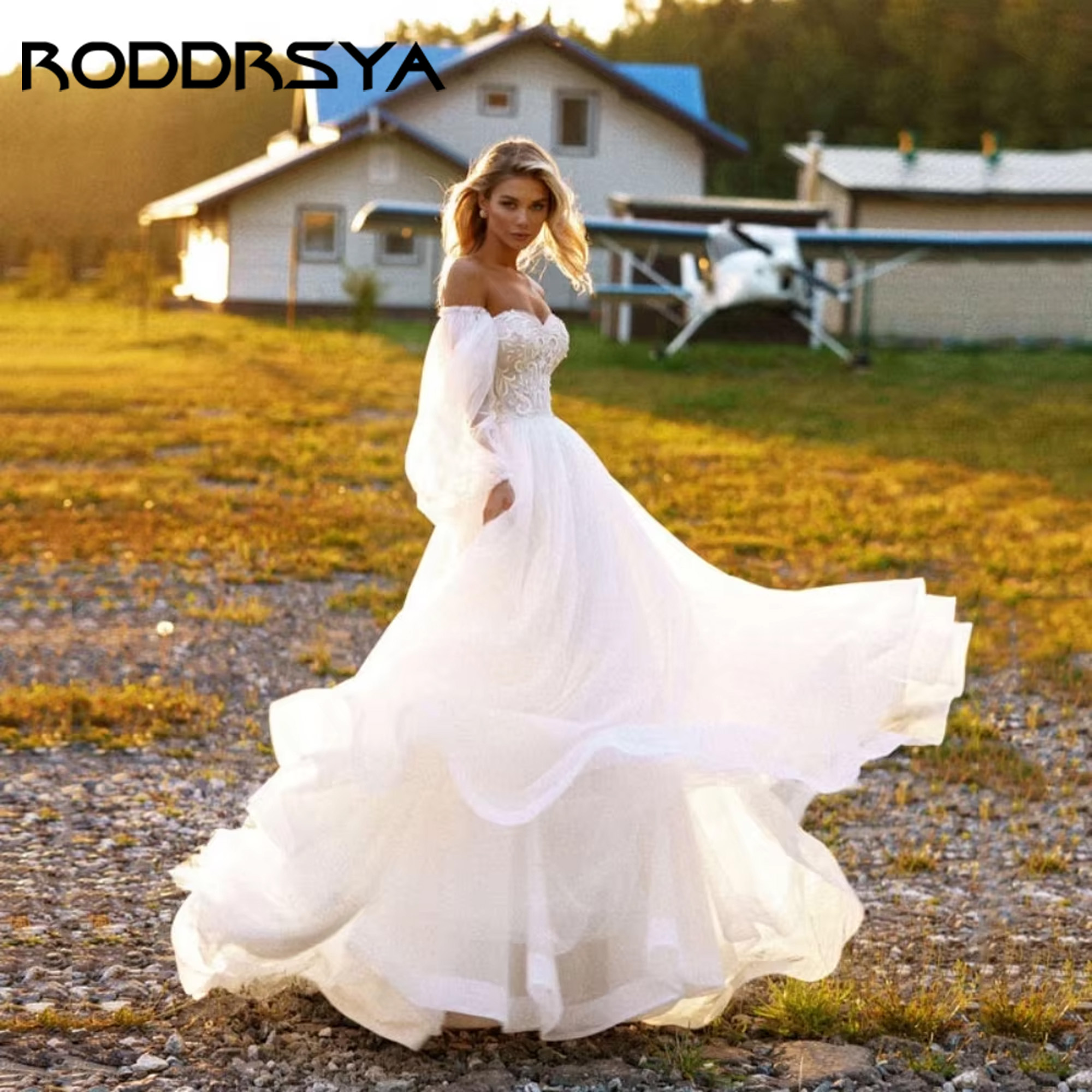 RODDRSYA Lace Bridal Gowns Elegant A-Line Wedding Dress Lantern Sleeve Bride Robes Tulle Illusion Robe De Mariée 2025 Customized