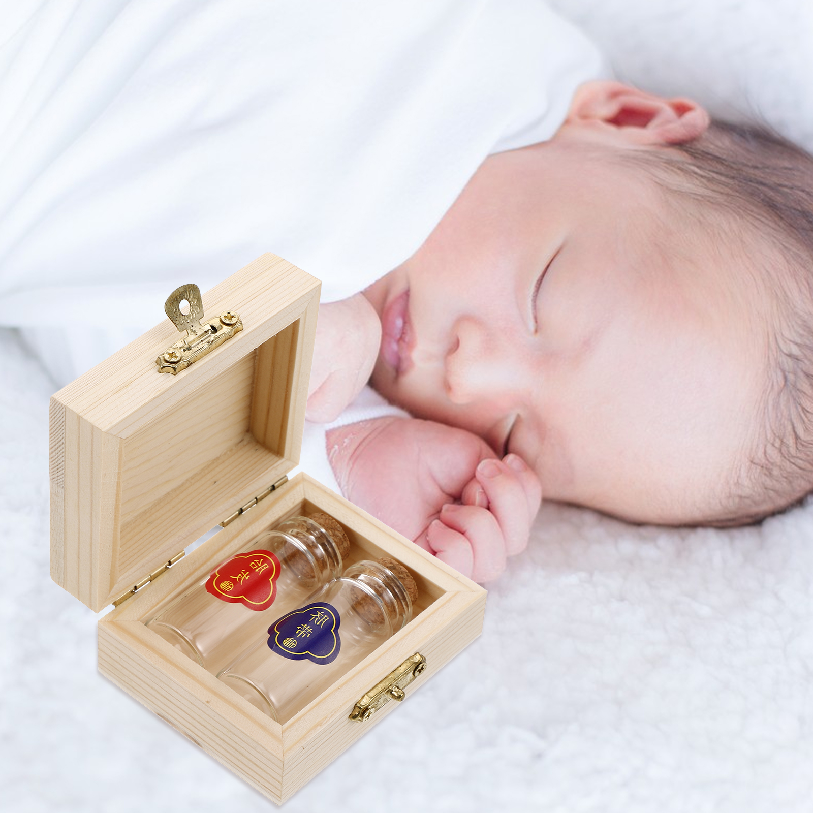 1 set Keepsake Storage Box for First Haircut Fetal Hair Umbilical Cord Milestones Wooden Container Large