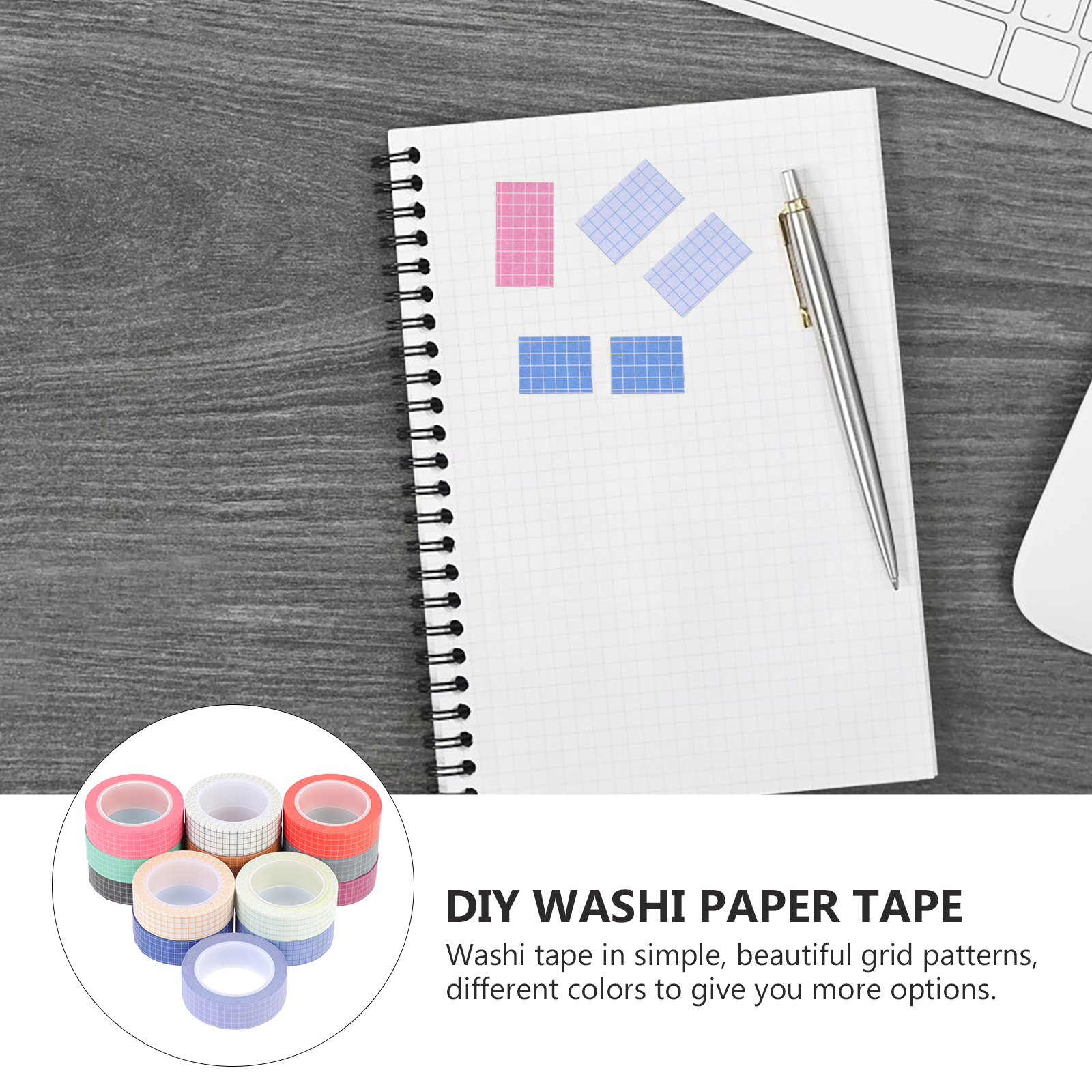 14 Rolls Washi Tape DIY Decorative Paper Scrapbook Crafts Self Adhesive Grid Patterns Various Colors Smooth Surface Handbook