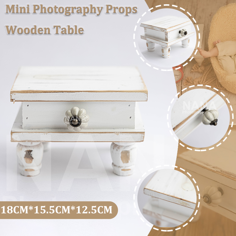 Newborn Photography Table Accessories Vintage Mini Handmade Wooden Square Table Little Tea Desk 0-1 Month Baby Photo Shoot Props
