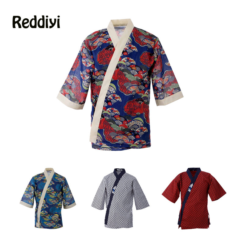 Restaurant Kitchen Shirt Catering Checkered Print Chef Jacket Hotel Sushi Cook Uniform Barbeque Men Waiter Working Clothes