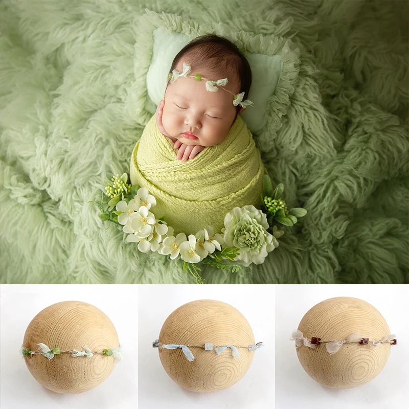 Newborn Photography Headband Mesh Bow Colored Stone Decorative Headband Props Full Moon Baby Photo Studio Shooting Accessories