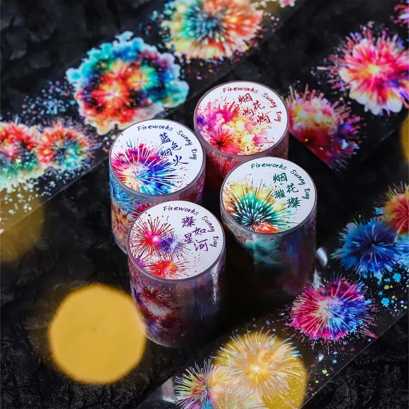 1Roll PET Tape Fireworks Sunny Day Blue Fireworks Shell Light Handbook Material Loop Stickers Adhesives Scrapbook 50mm*2m
