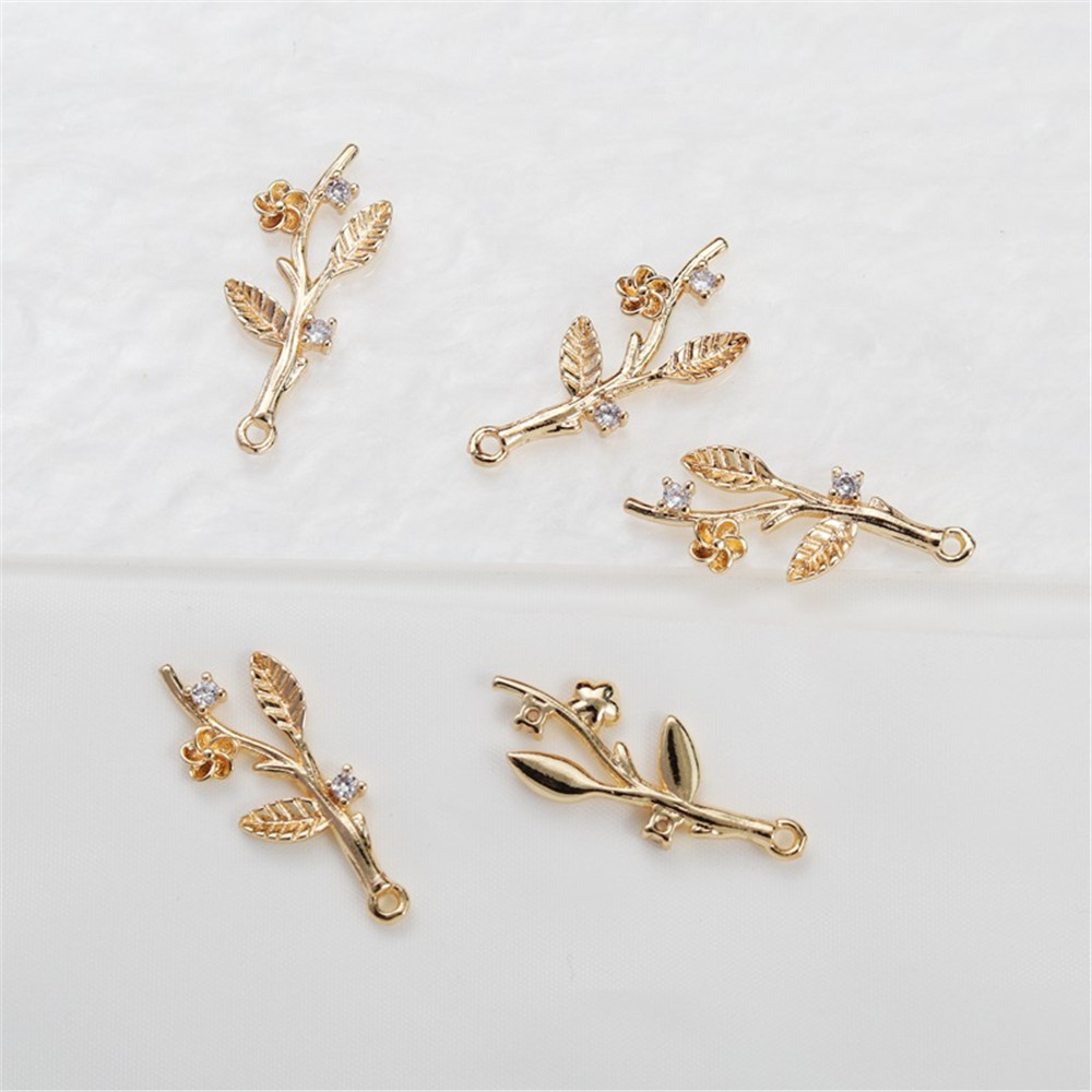 1pcs 14k Gold Color-preserving Pendant Zircon Long Branch Small Flower Bud 9*26mm Long Pendant Diy Jewelry Charm Accessories