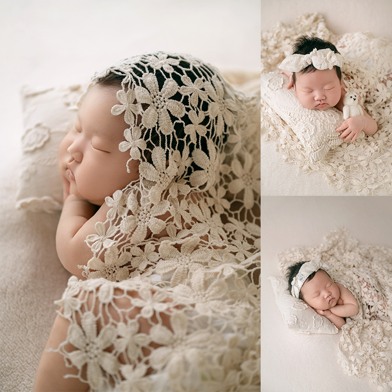 NEW Summer Newborn Photography White Lace Theme Bow Hairband Doll Accessories Newborn Photography Memorial Artistic Photo Props