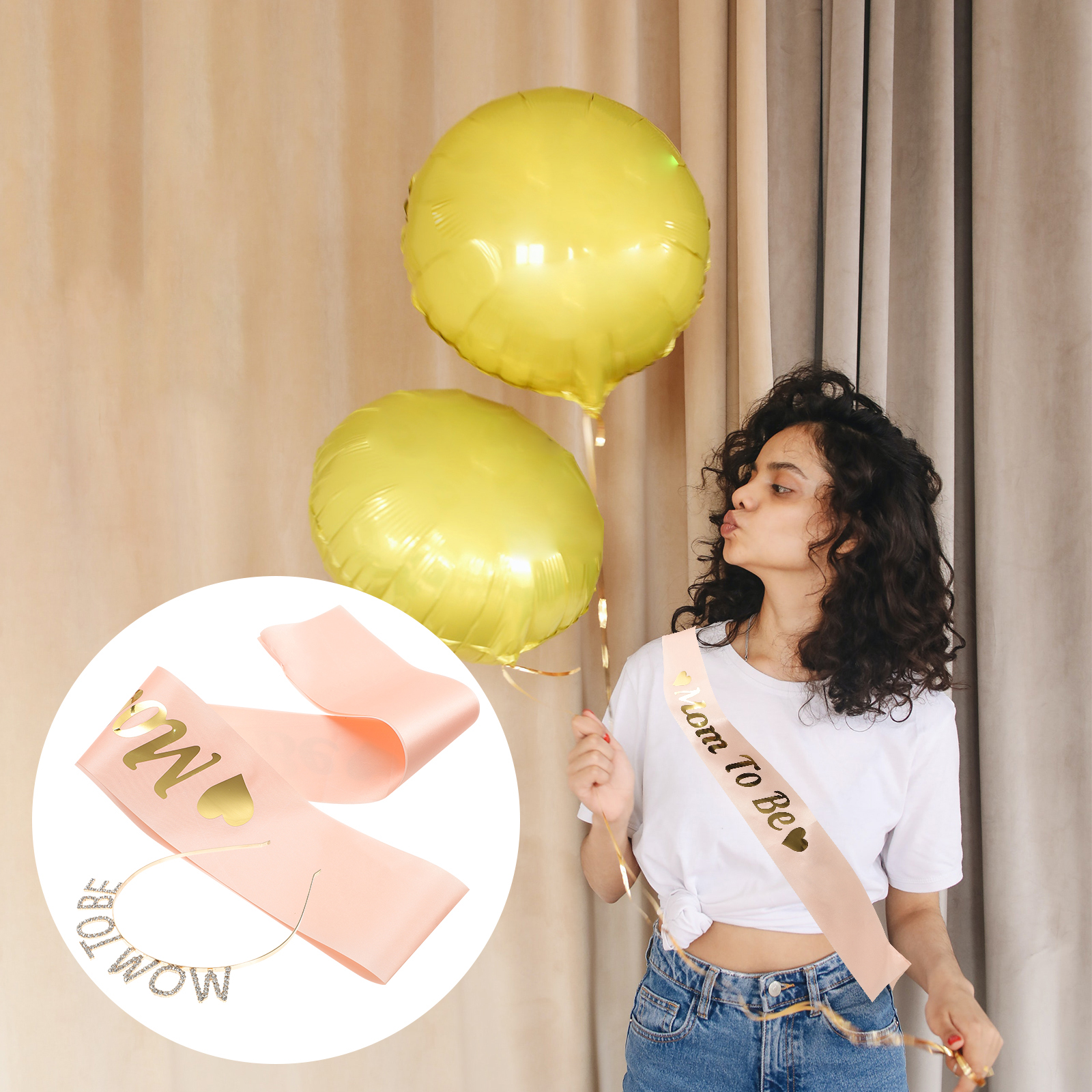 Headband Set Pregnancy Photo Props Decorative Maternity Sash Shower Accessories Mum Bands Baby Announcement Gender Reveal