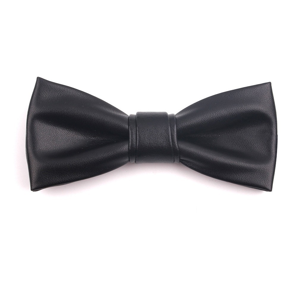 Classic Solid Color PU Leather Bow Tie Soft Textured Men Necktie Adjustable Bowknot Retro Cravat Shirt