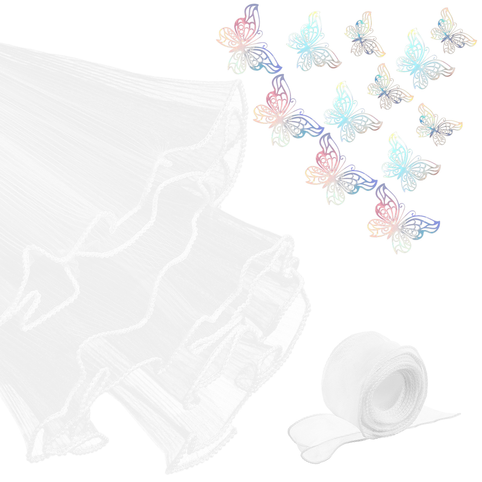 Flower Packaging Kit 4m*28cm Pearl Mesh 9m*4cm Ribbon 12cm+10cm+8cm Butterflies Wrapping Supplies For Bouquets Floral Paper