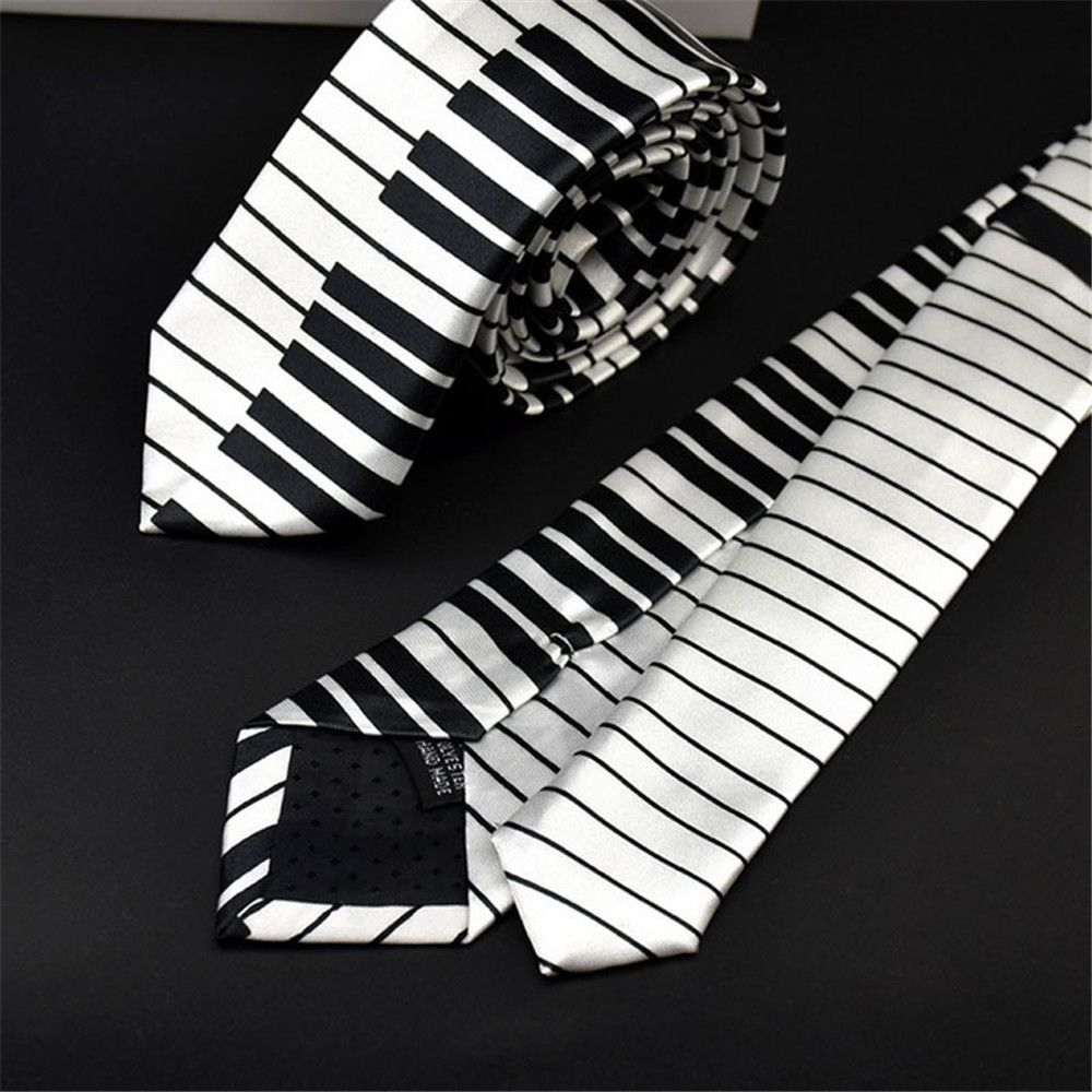 Gifts Fancy Dress for Men Classic Skinny Tie Black & White Piano Keyboard Necktie Music Tie